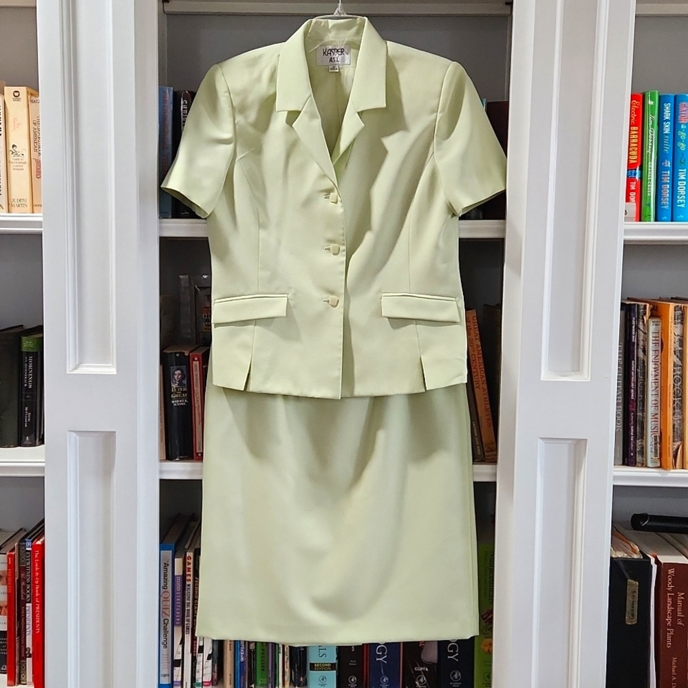 Vintage Kasper skirt set, light green, size 12